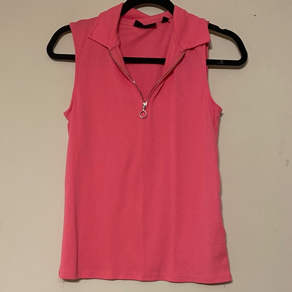Rafaella Pink Zip Collar Tank Top